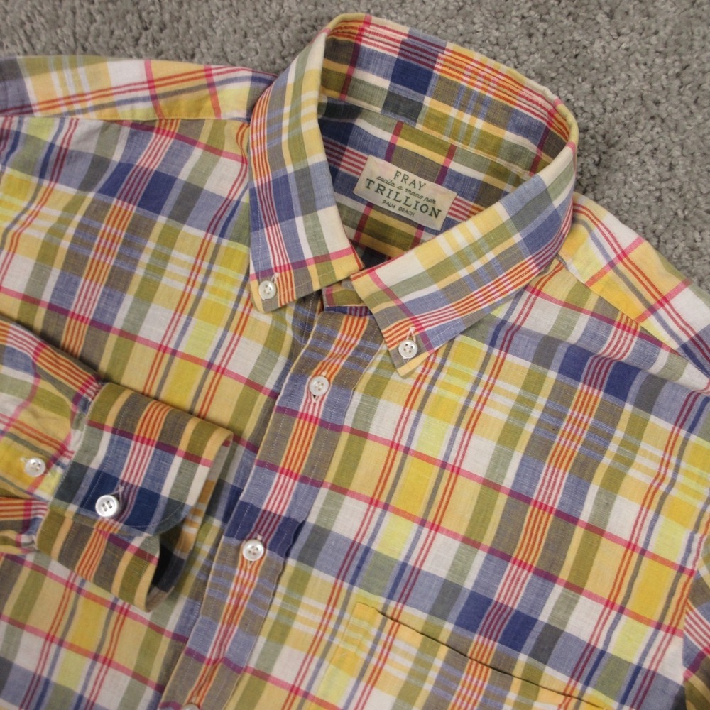 Fray Shirt Mens II Yellow Trillion Plaid Made In Italy Cotton Outdoor Button Up